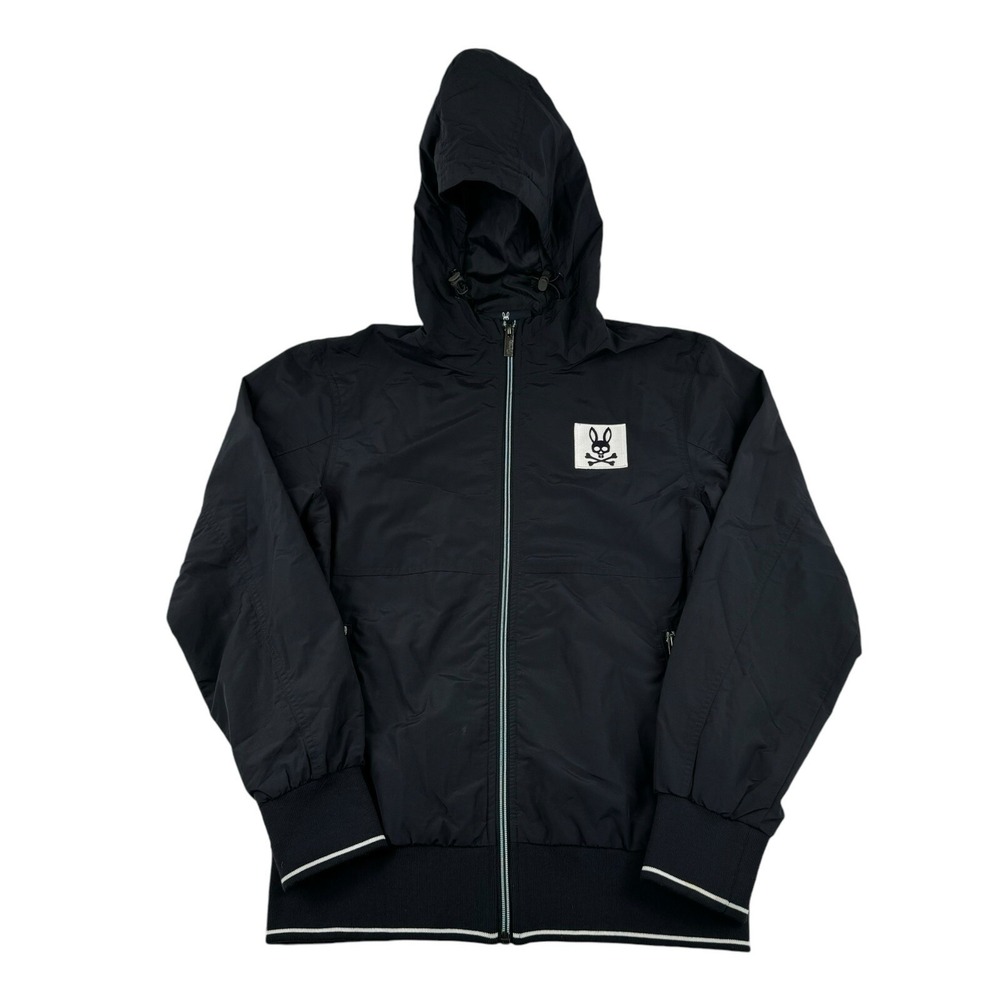 Psycho Bunny Navy Blue Cotton Nylon Full Zip Hooded Jacket XXS Windbreaker